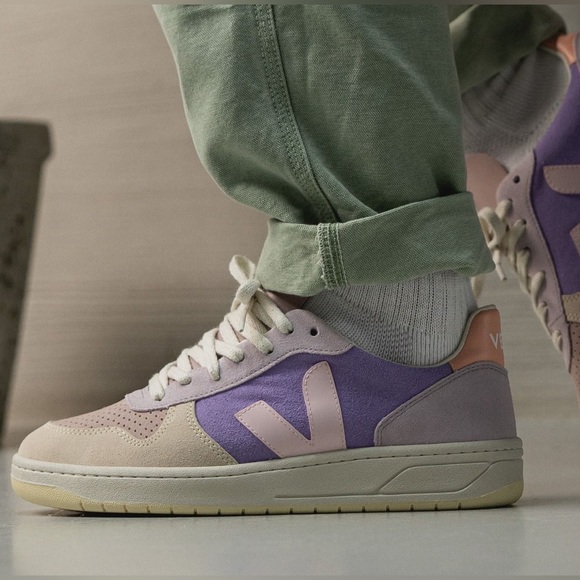 NWT!!! Veja V-10 Leather & Suede Low-Top Sneaker Multi Lavender - Picture 10 of 16